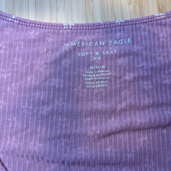 American Eagle Soft & Sexy Ribbed Cropped Y2K Baby T Shirt Medium Pink White - Picture 4 of 6